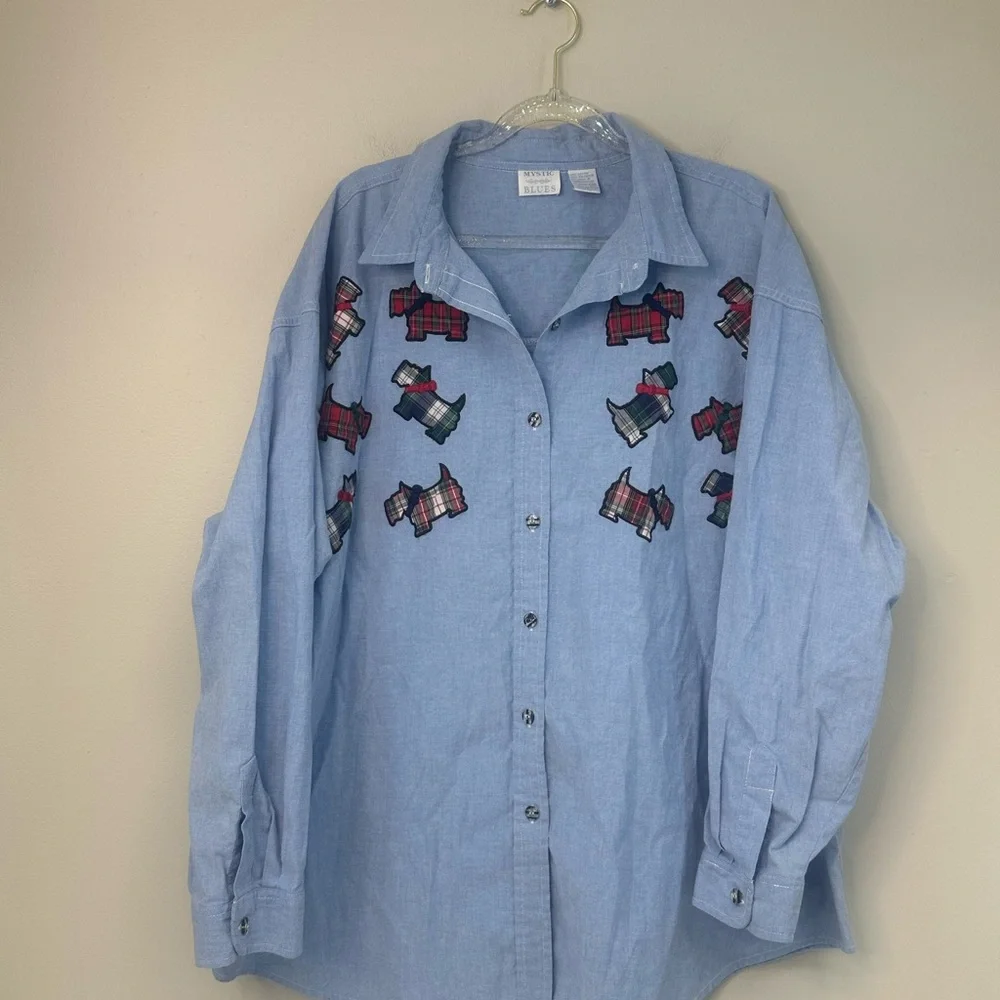Mystic Blues Light Blue Embroidered Plaid Dog Button-Up Shirt schnauzer 24W - Picture 1 of 9